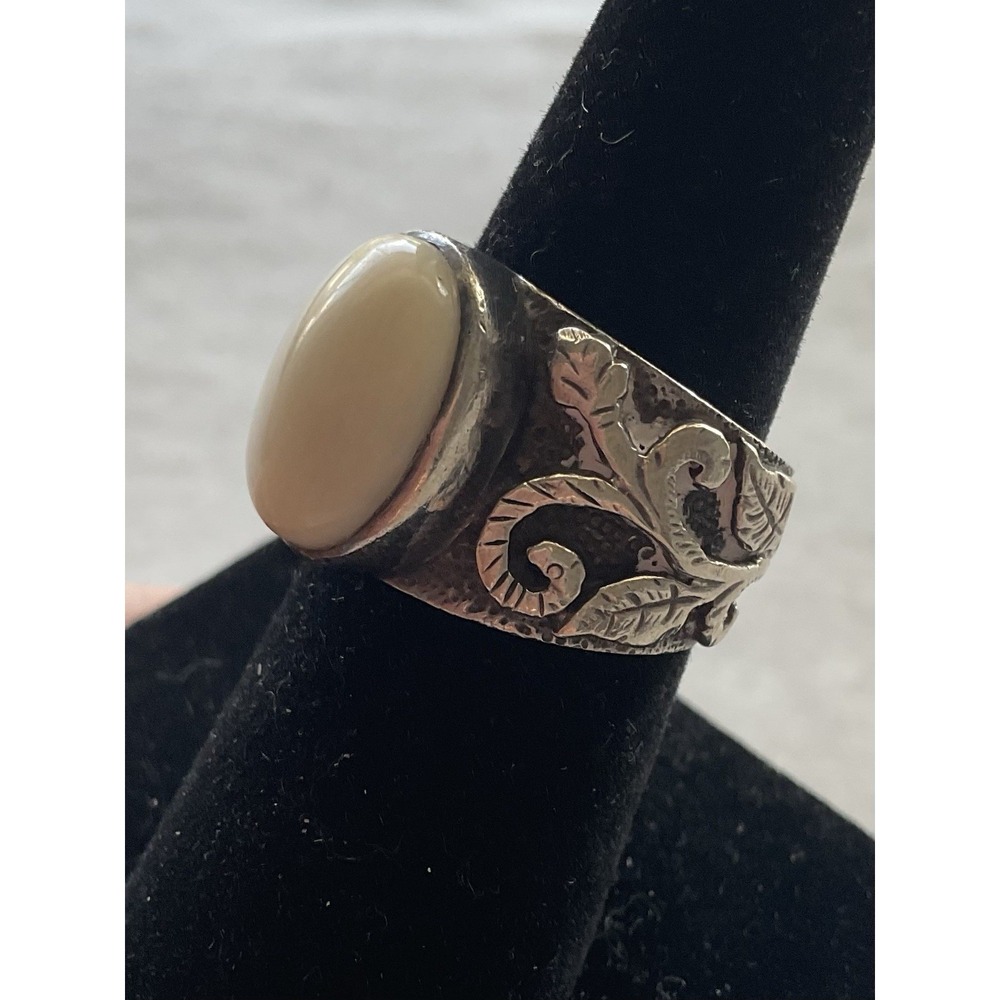 Silpada 925 Sterling Silver oval white bamboo coral Ring Size 7 Vintage - Picture 2 of 7
